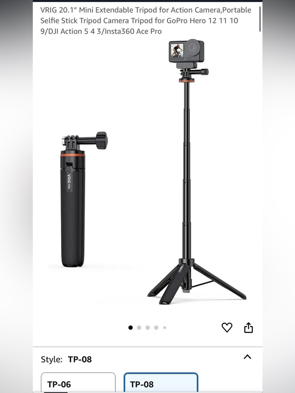 Vlog Tripod Selfie Stick with Tripod Stand - Black